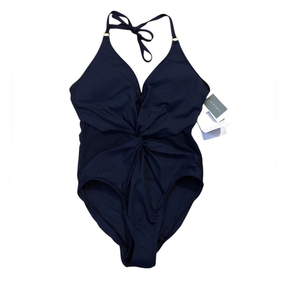 NWT La Blanca Halter Mesh-merizing One Piece Swimsuit 14 XL